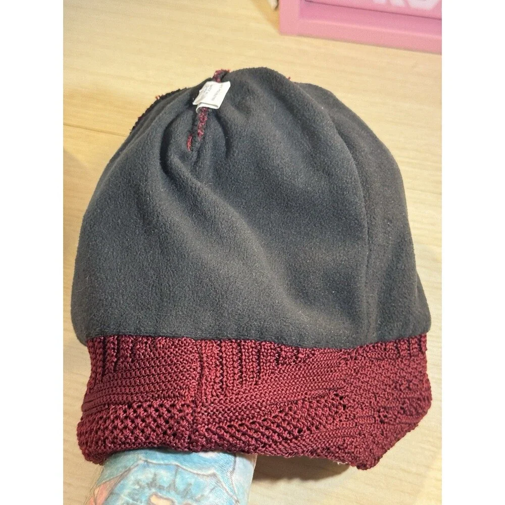 Adidas Burgundy Texture Knit Lined Embroidered White Logo Cuffed Beanie Hat Cap